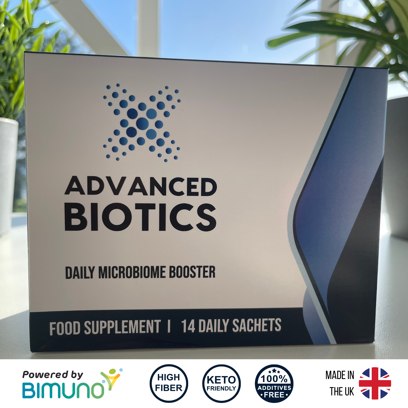 Advanced Biotics Daily Microbiome Booster supplement is powered by Bimuno and made in the UK